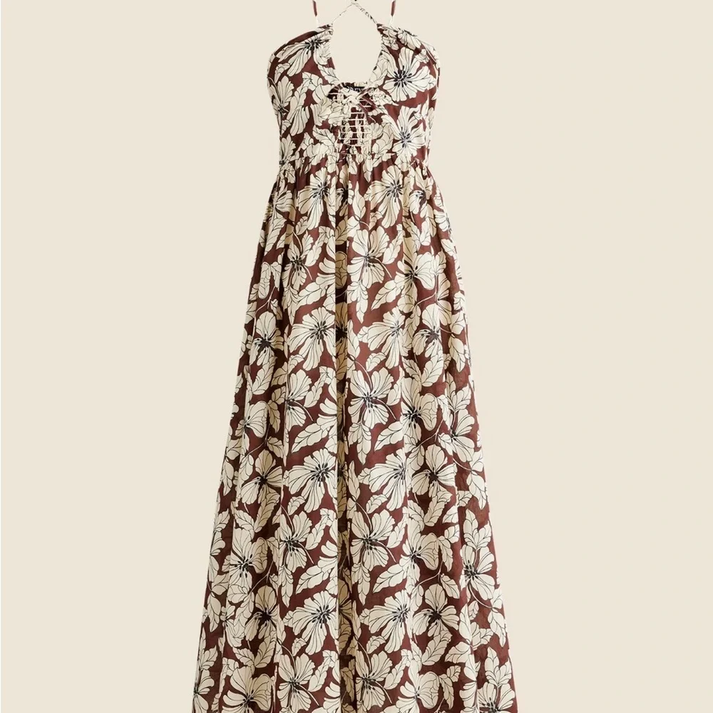 J. Crew Brown and Cream Floral Halter Maxi Dress